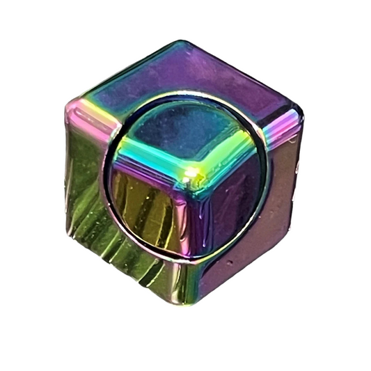 Oil slick metal spinning cube