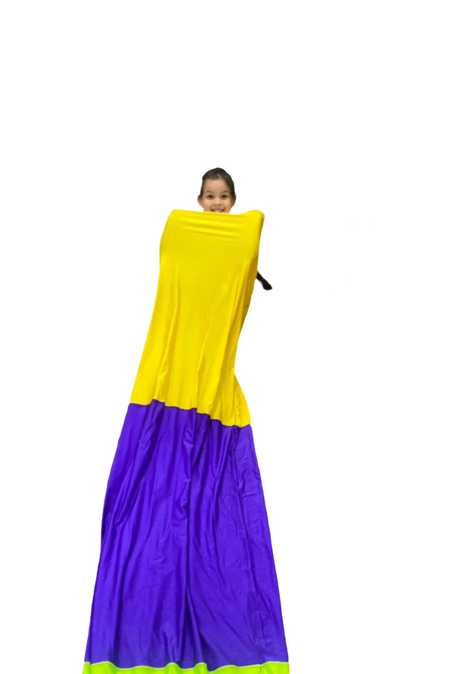 Girl holding the sensory lycra tunnel